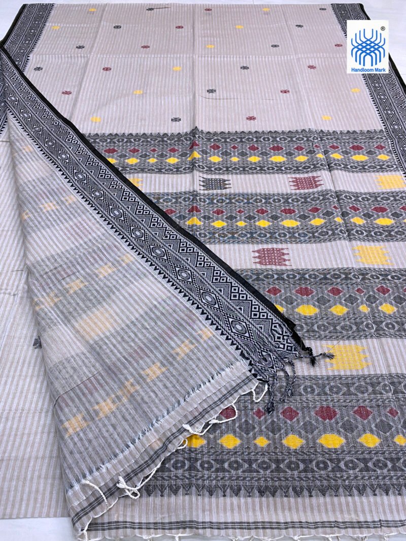 Handloom Pure Cotton Ash Jamdani Saree - Image 2