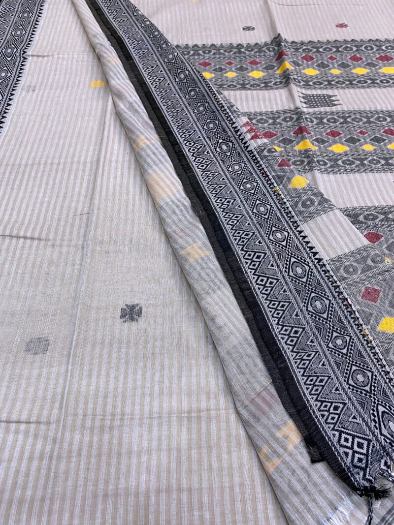 Handloom Pure Cotton Ash Jamdani Saree - Image 4