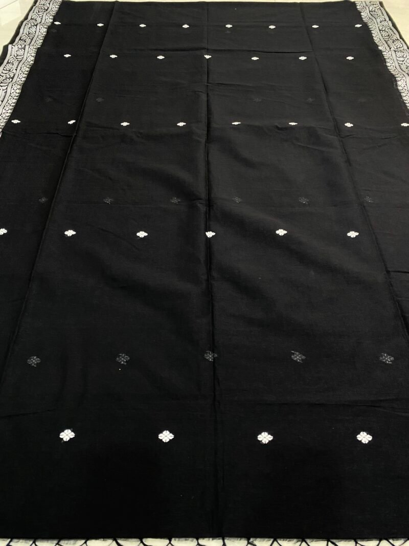 Black Handwoven Khadi Cotton Mekhla Saree - Image 5