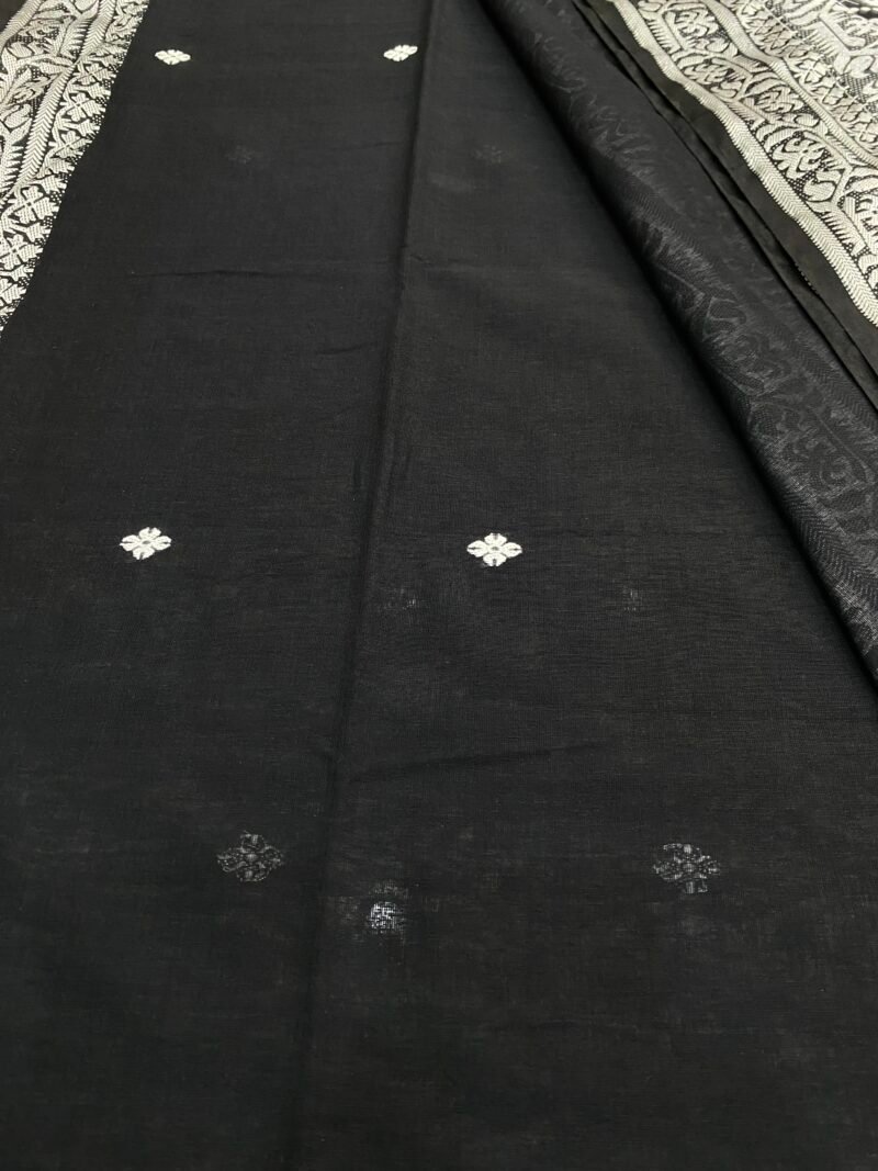 Black Handwoven Khadi Cotton Mekhla Saree - Image 3