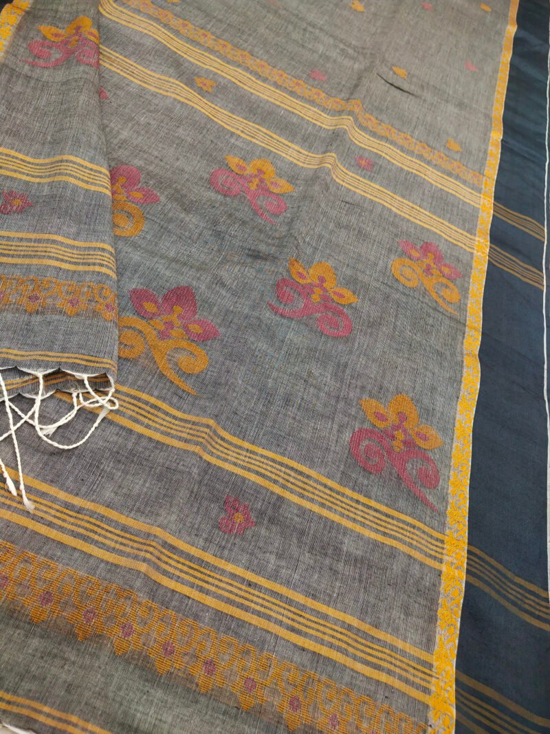 Gray Bengal Handloom Cotton Saree - Image 5