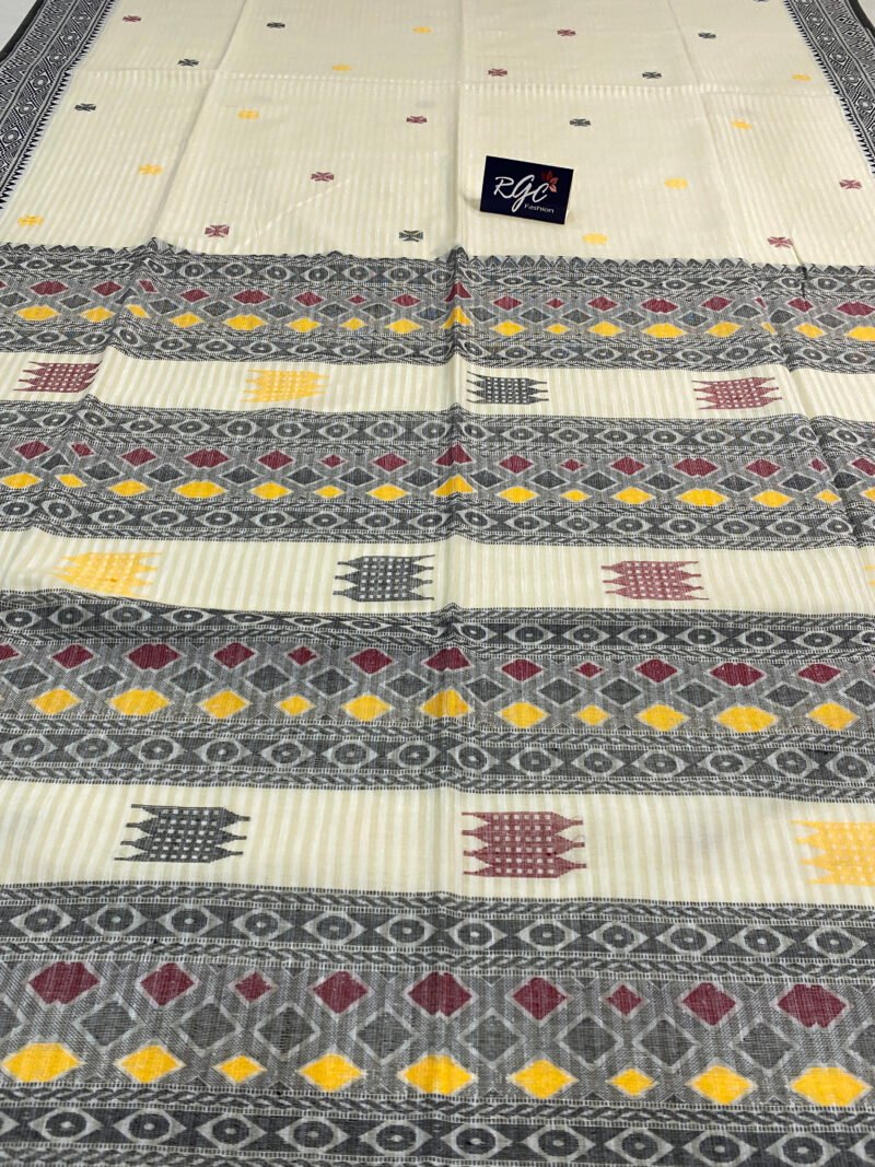 Handloom Pure Cotton Cream Jamdani Saree