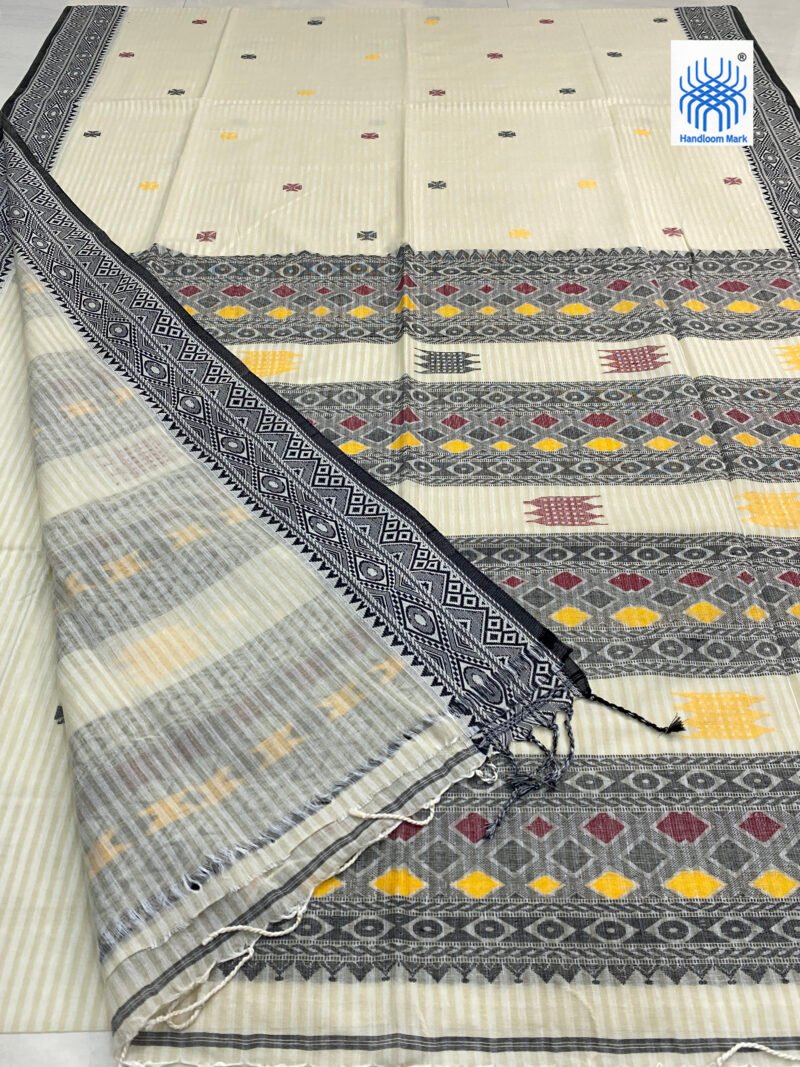 Handloom Pure Cotton Cream Jamdani Saree - Image 2