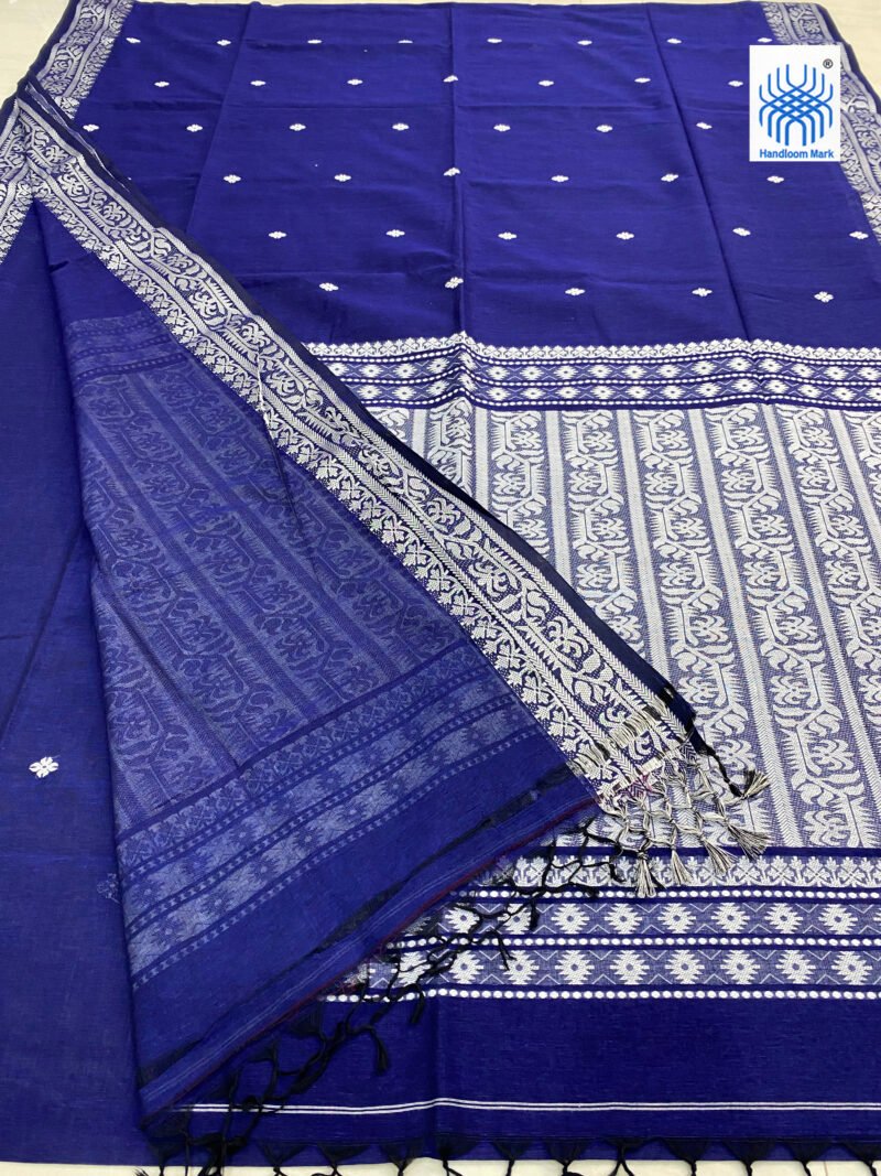 Blue Handwoven Khadi Cotton Mekhla Saree - Image 2