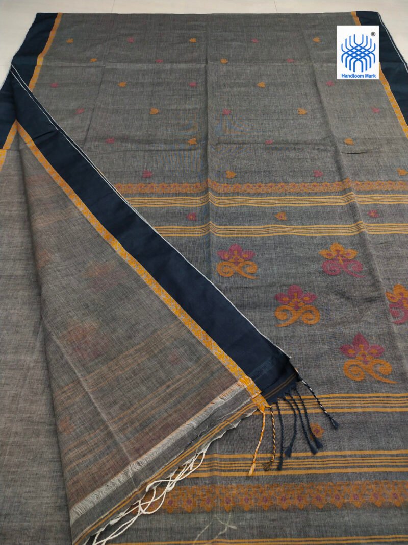 Gray Bengal Handloom Cotton Saree - Image 2