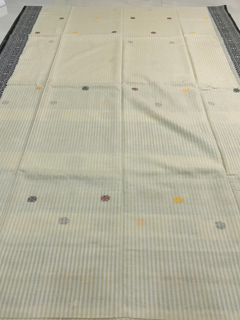 Handloom Pure Cotton Cream Jamdani Saree - Image 3