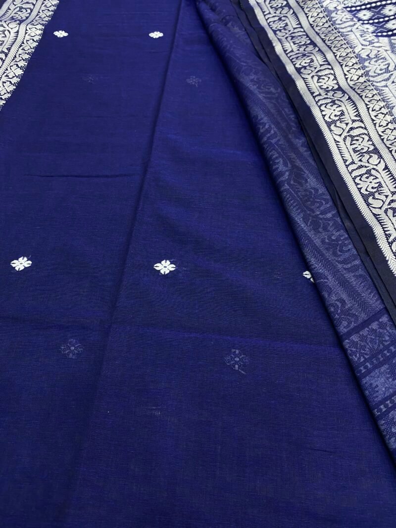 Blue Handwoven Khadi Cotton Mekhla Saree - Image 3