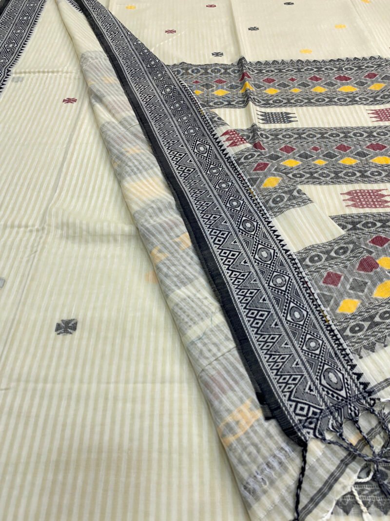 Handloom Pure Cotton Cream Jamdani Saree - Image 4