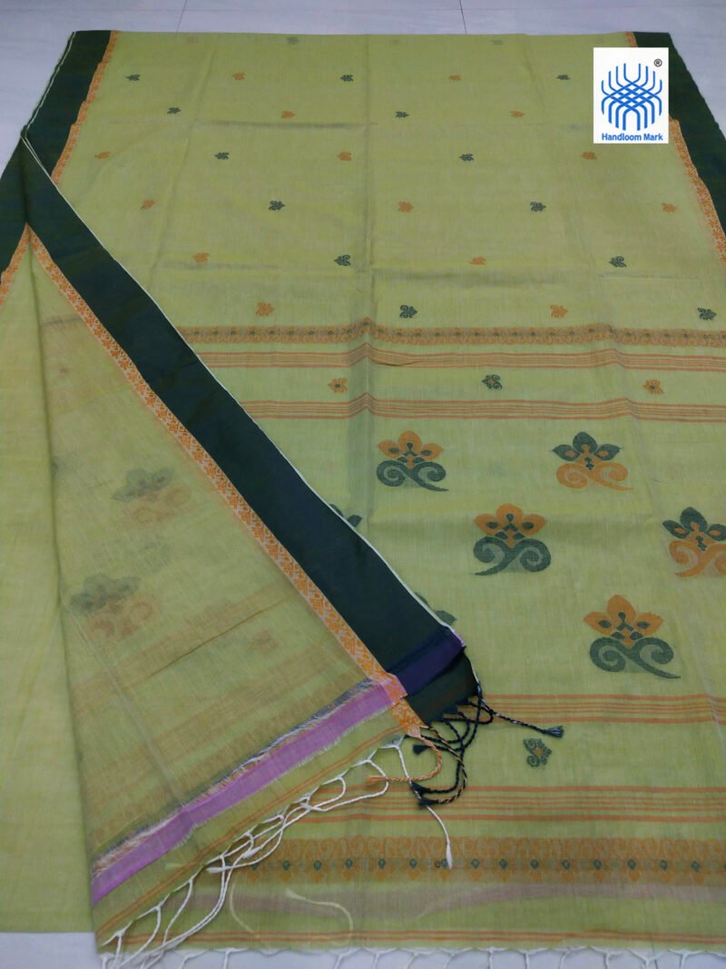 Green Bengal Handloom Cotton Saree - Image 2