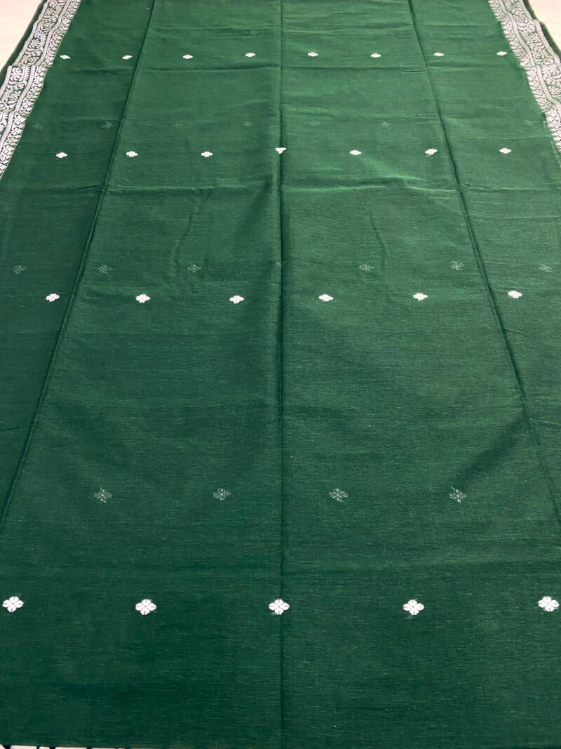 Bottle Green Handwoven Khadi Cotton Mekhla Saree - Image 3