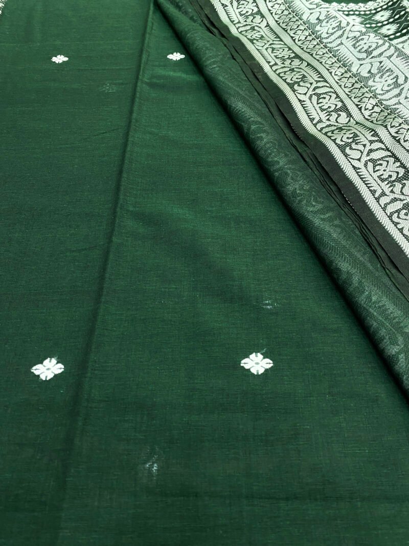 Bottle Green Handwoven Khadi Cotton Mekhla Saree - Image 4