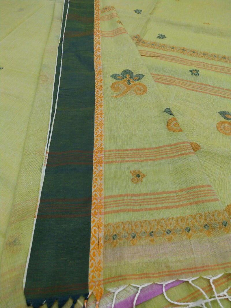Green Bengal Handloom Cotton Saree - Image 4