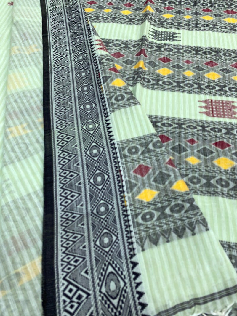 Handloom Pure Cotton Firozi Green Jamdani Saree - Image 4