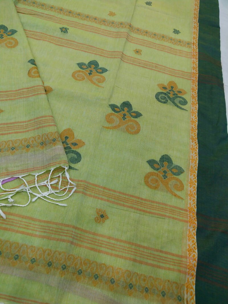 Green Bengal Handloom Cotton Saree - Image 5