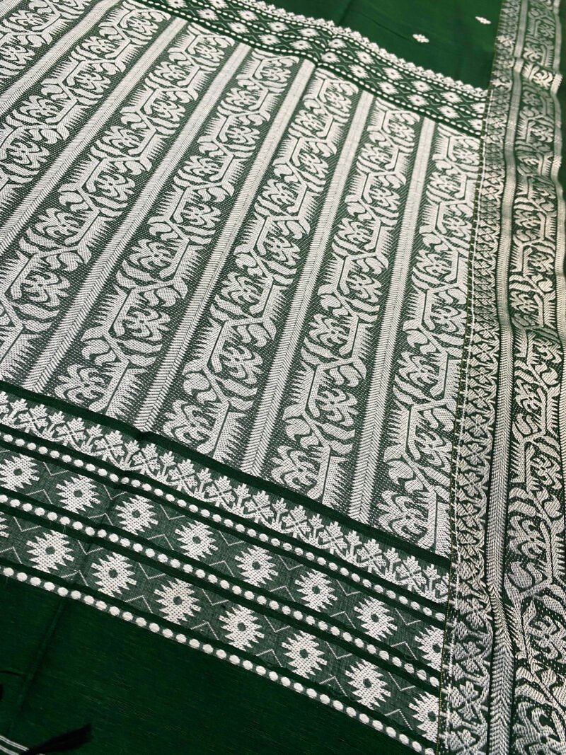 Bottle Green Handwoven Khadi Cotton Mekhla Saree - Image 6