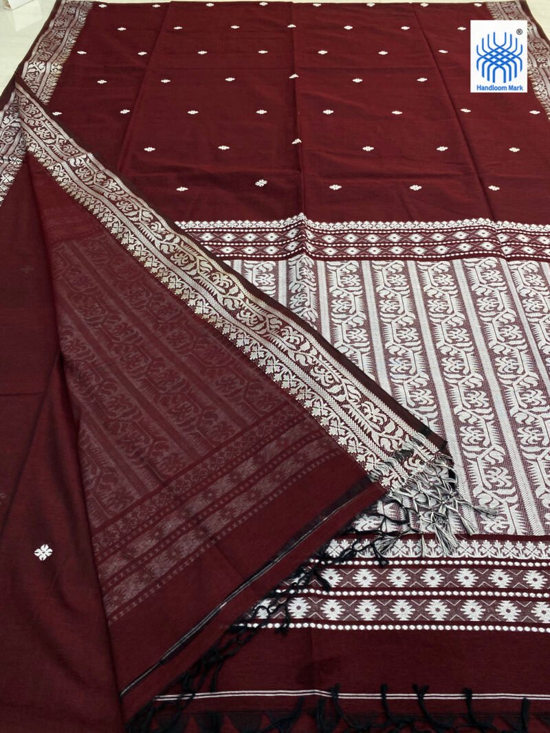 Maroon Handwoven Khadi Cotton Mekhla Saree - Image 2