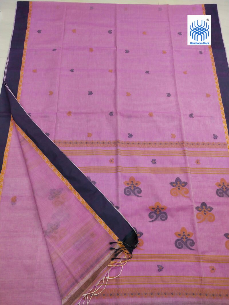 Lavender Bengal Handloom Cotton Saree - Image 2