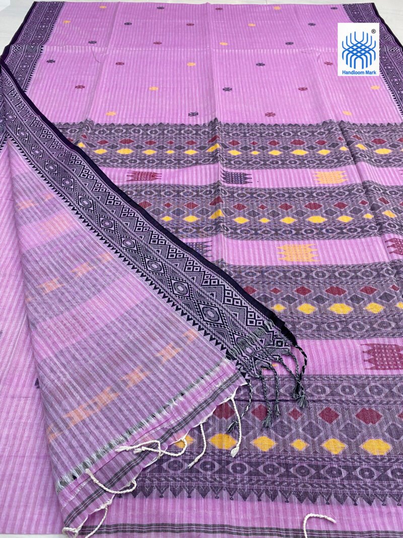 Handloom Pure Cotton Lavender Jamdani Saree - Image 2