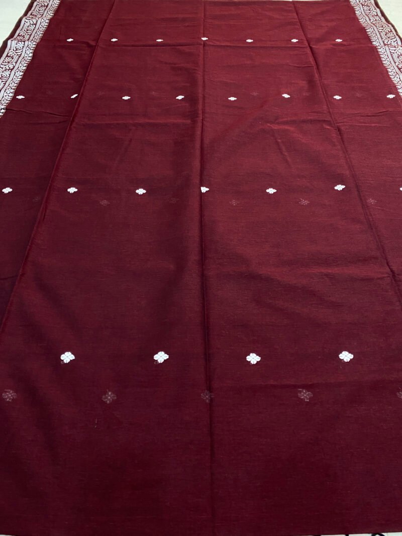 Maroon Handwoven Khadi Cotton Mekhla Saree - Image 6