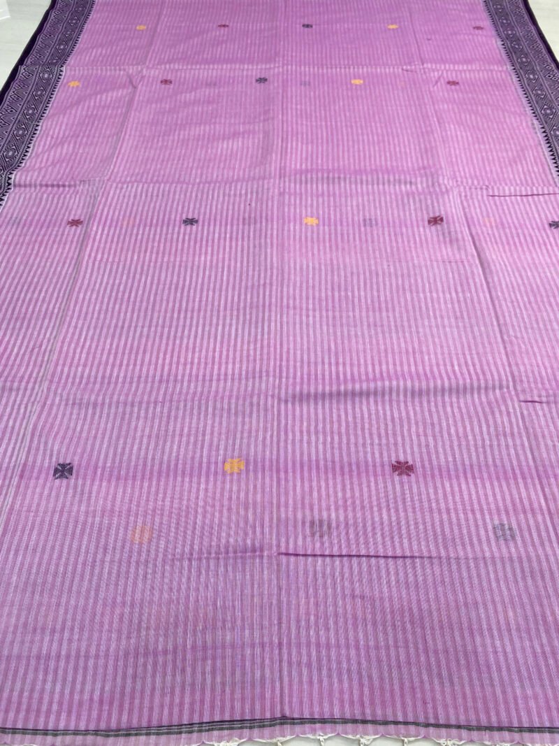 Handloom Pure Cotton Lavender Jamdani Saree - Image 3