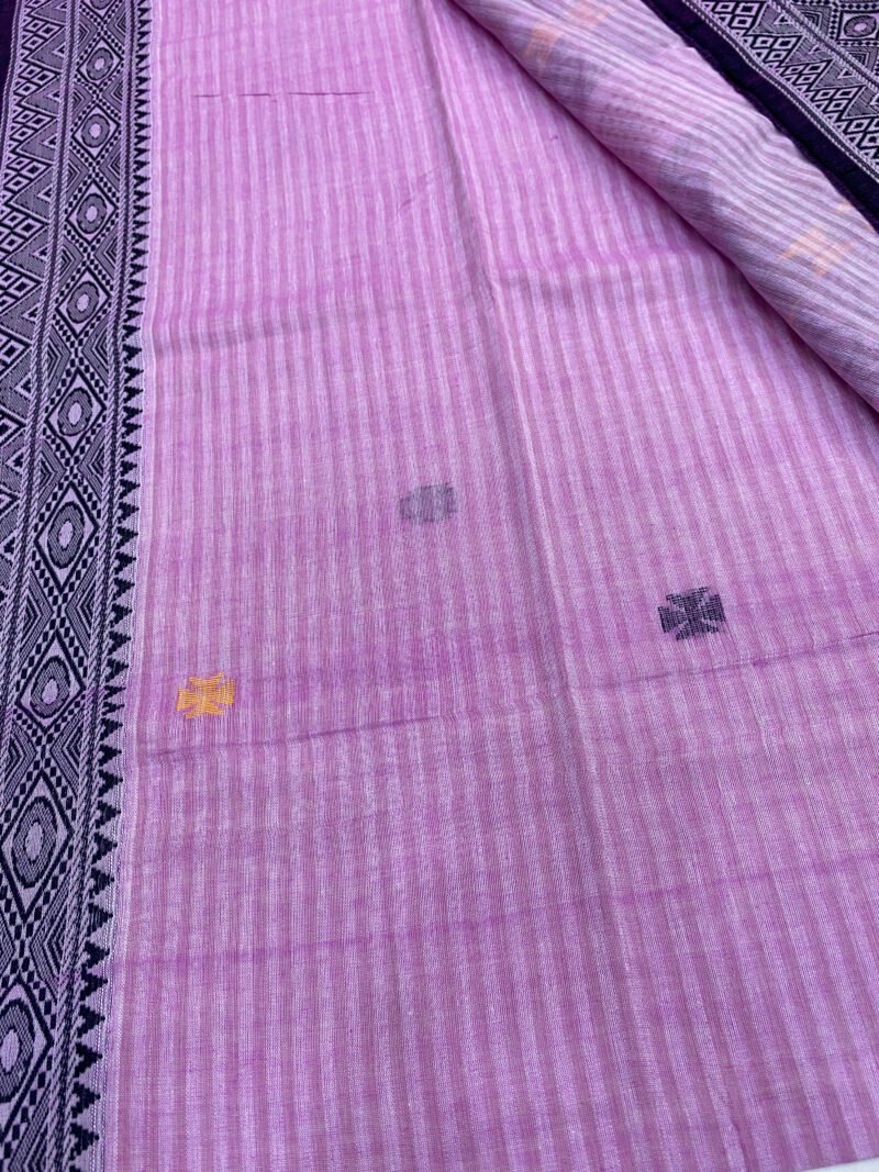 Handloom Pure Cotton Lavender Jamdani Saree - Image 4