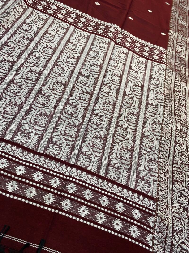 Maroon Handwoven Khadi Cotton Mekhla Saree - Image 4