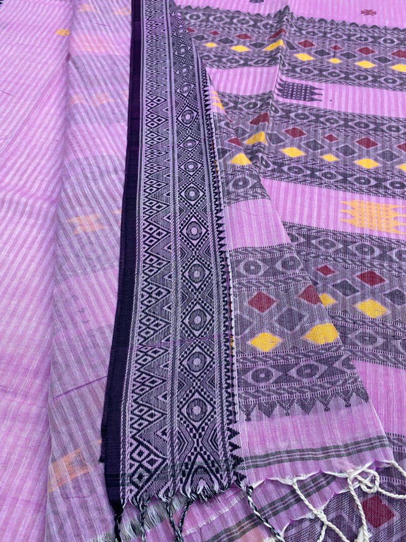 Handloom Pure Cotton Lavender Jamdani Saree - Image 5