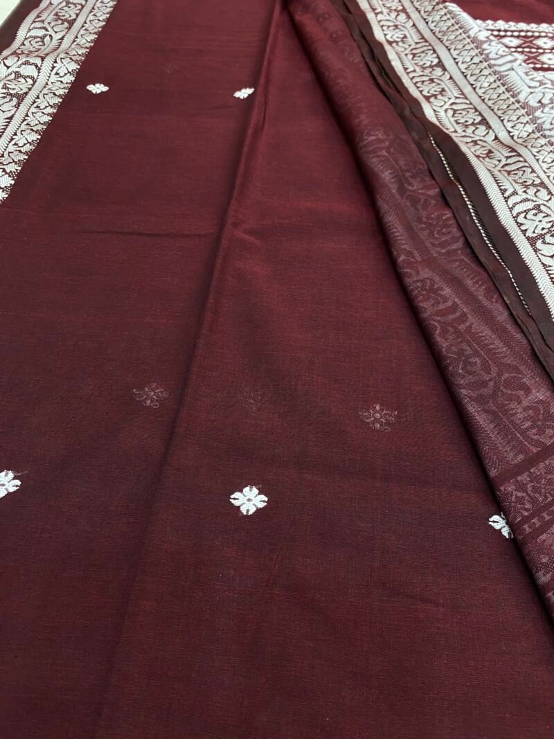 Maroon Handwoven Khadi Cotton Mekhla Saree - Image 5