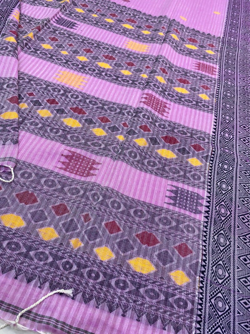 Handloom Pure Cotton Lavender Jamdani Saree - Image 6