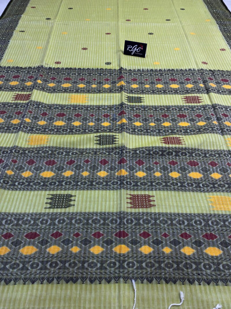 Handloom Pure Cotton Lemon Green Jamdani Saree