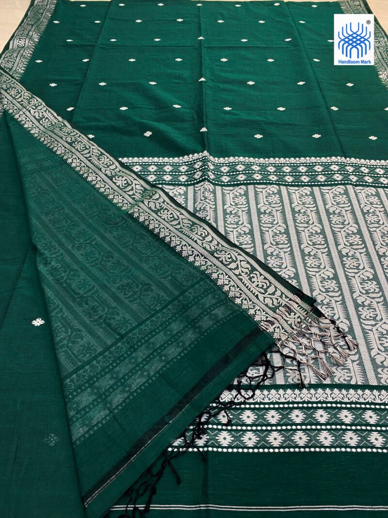 Rama Green Handwoven Khadi Cotton Mekhla Saree - Image 2