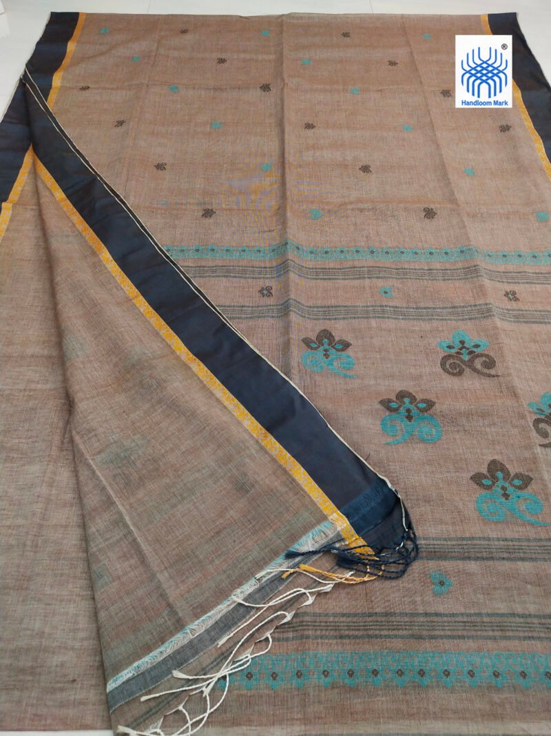 Light Brown Bengal Handloom Cotton Saree - Image 2