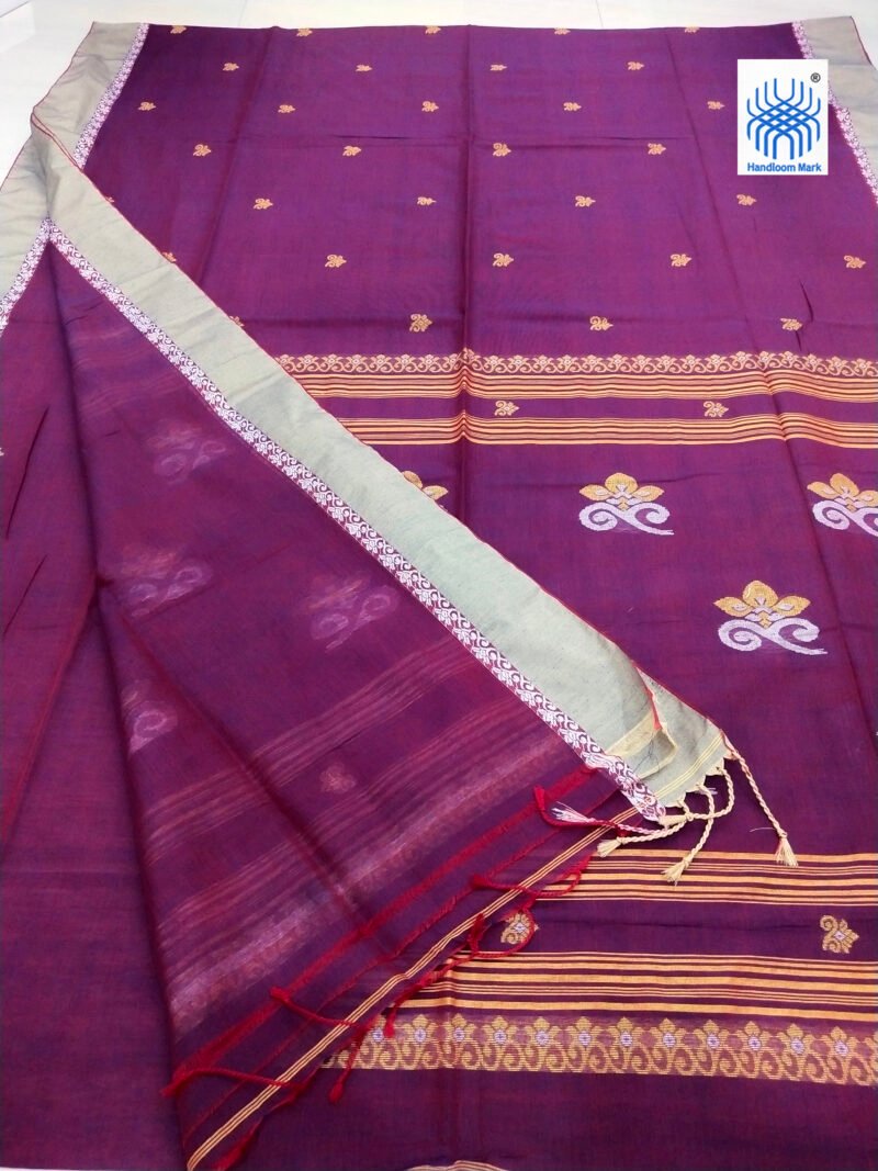 Purple Bengal Handloom Cotton Saree - Image 2