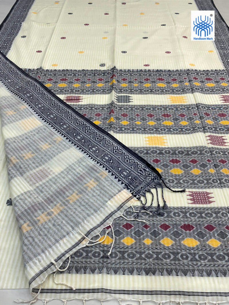 Handloom Pure Cotton Off-White Jamdani Saree - Image 2