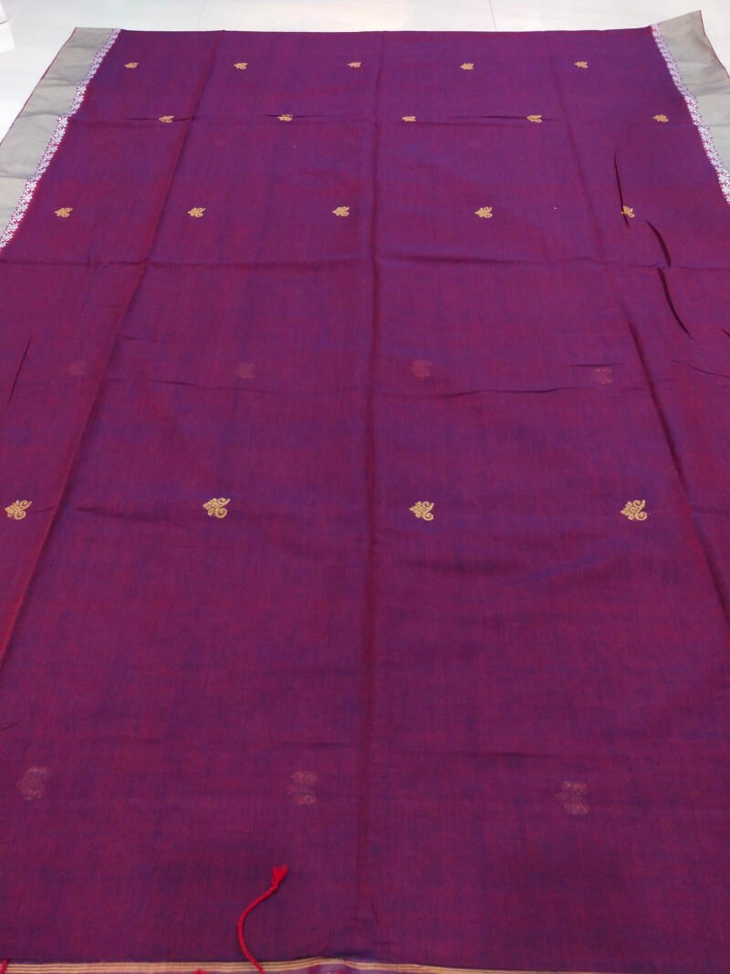 Purple Bengal Handloom Cotton Saree - Image 3