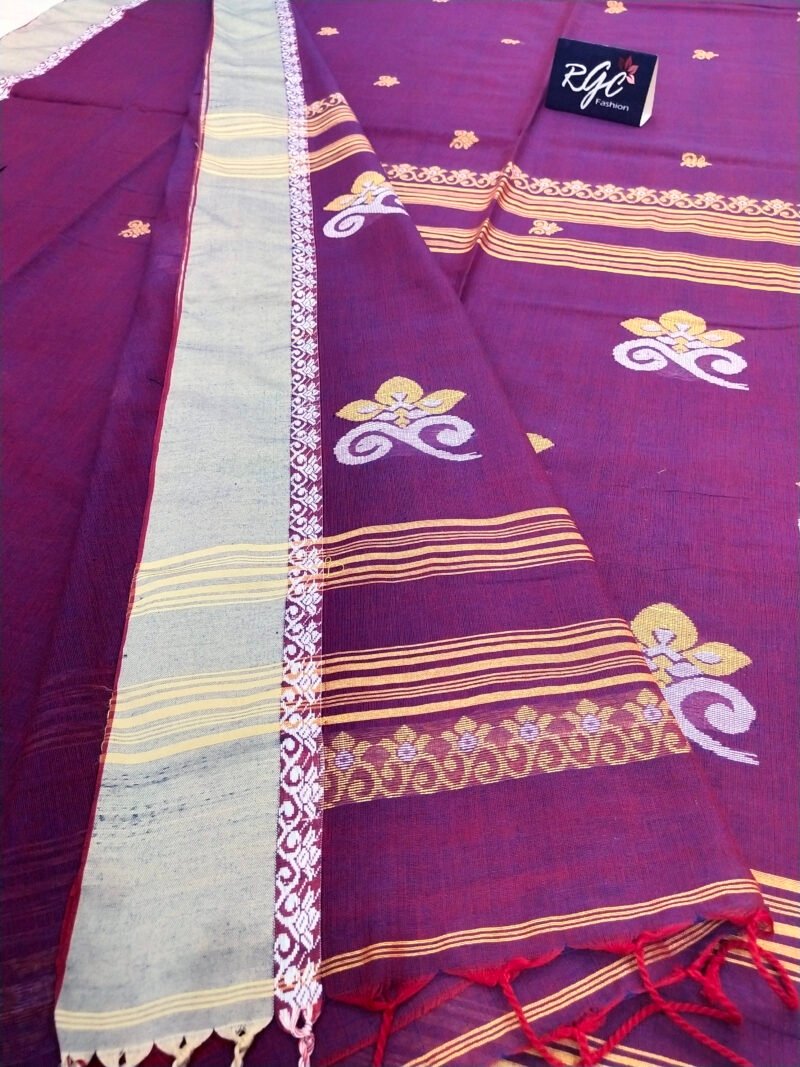 Purple Bengal Handloom Cotton Saree - Image 4