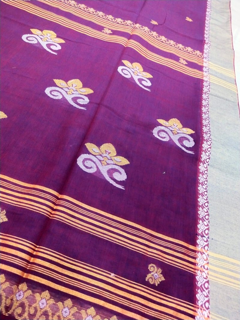 Purple Bengal Handloom Cotton Saree - Image 5
