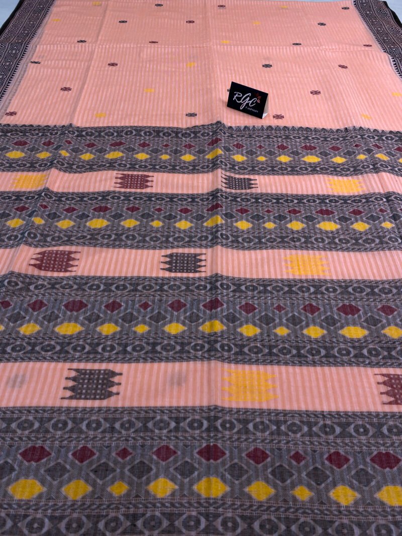 Handloom Pure Cotton Peach Jamdani Saree