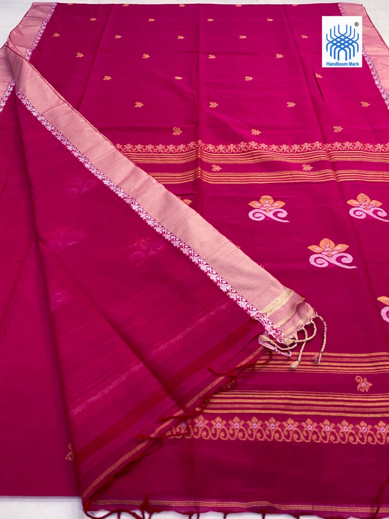 Rani Pink Bengal Handloom Cotton Saree - Image 2