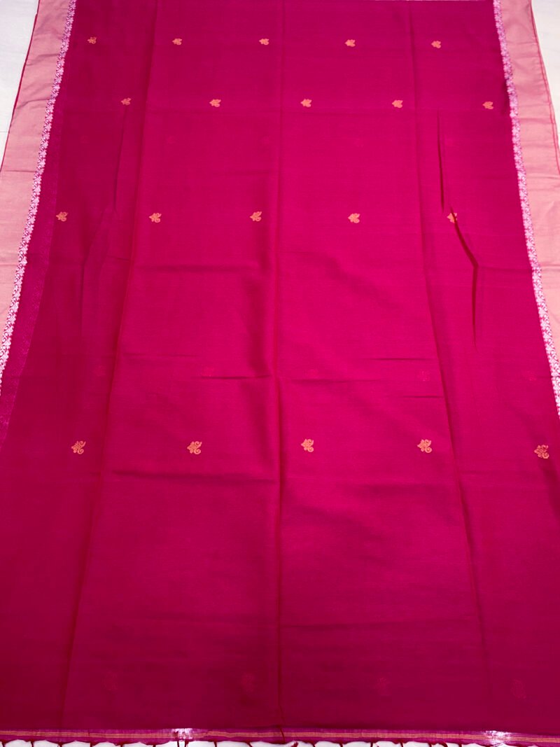 Rani Pink Bengal Handloom Cotton Saree - Image 3