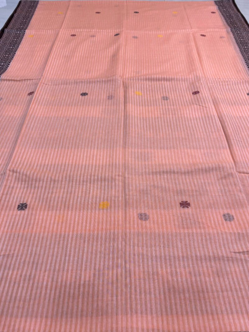 Handloom Pure Cotton Peach Jamdani Saree - Image 3