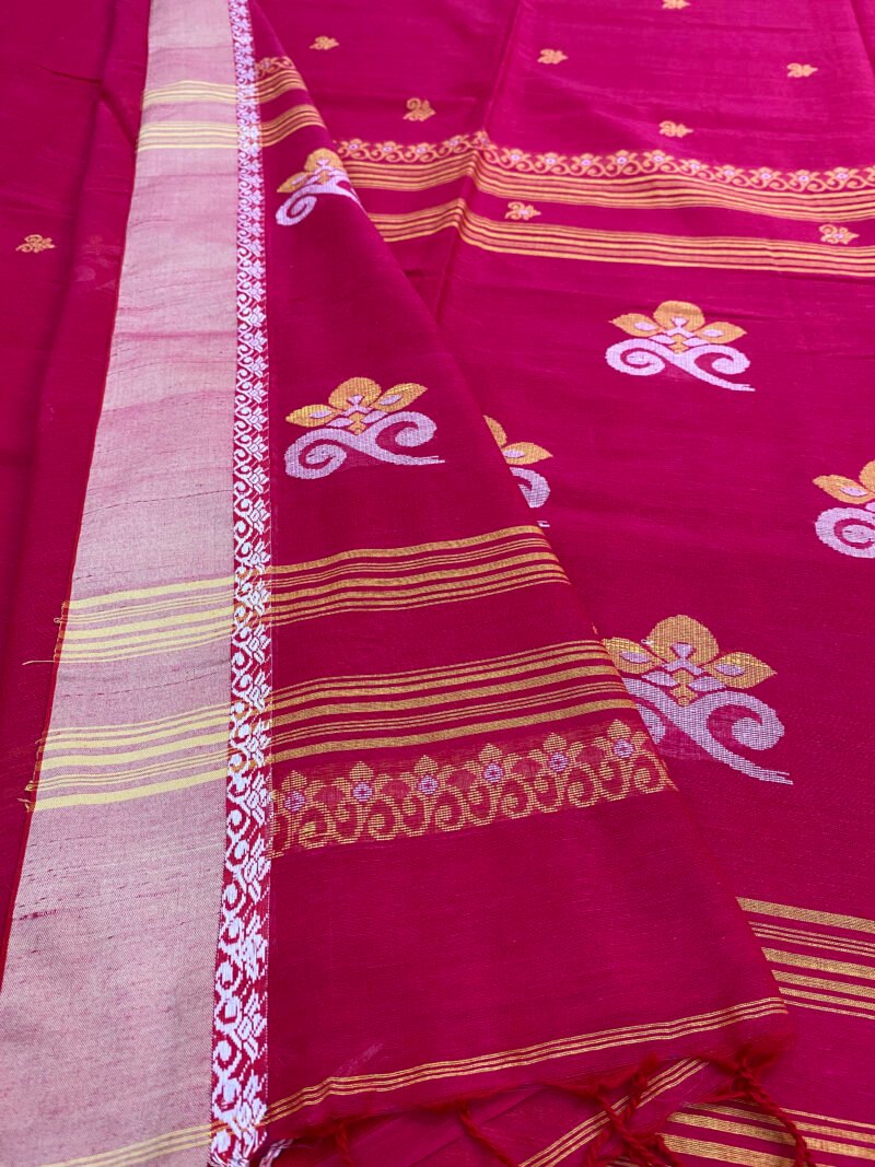Rani Pink Bengal Handloom Cotton Saree - Image 4