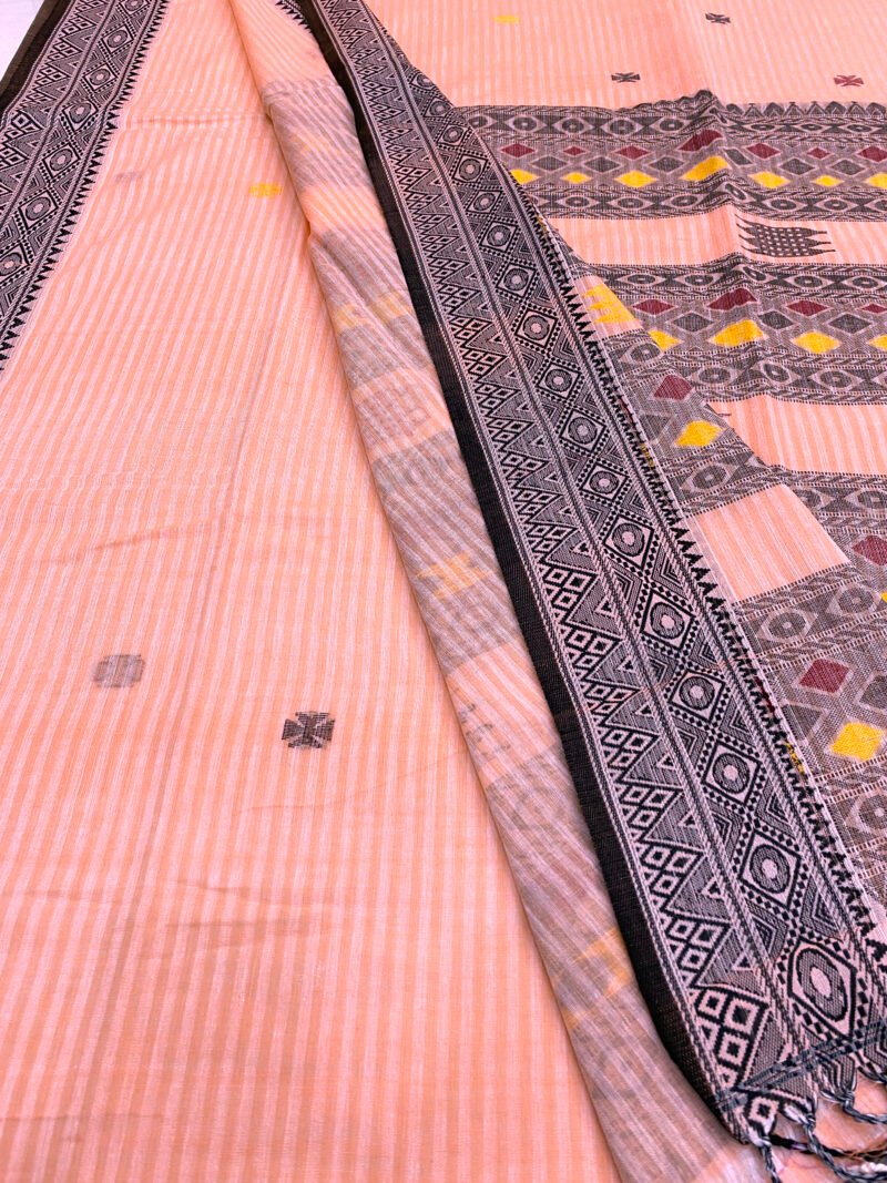 Handloom Pure Cotton Peach Jamdani Saree - Image 4