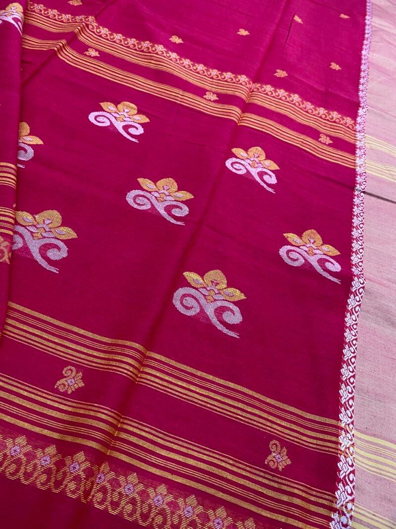 Rani Pink Bengal Handloom Cotton Saree - Image 5