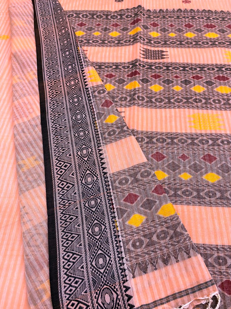 Handloom Pure Cotton Peach Jamdani Saree - Image 5