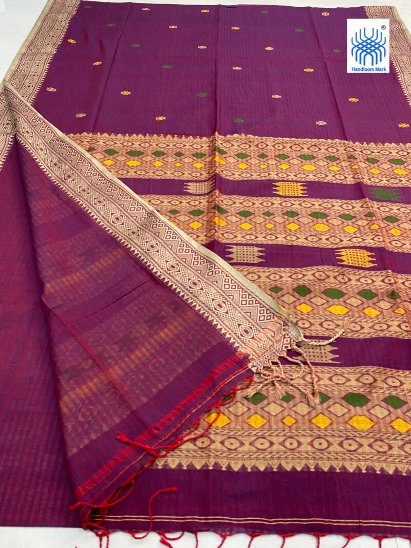Handloom Pure Cotton Purple Jamdani Saree - Image 2
