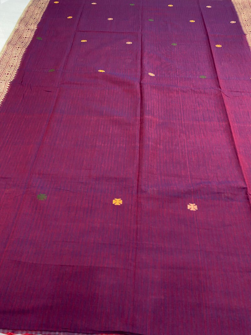Handloom Pure Cotton Purple Jamdani Saree - Image 3