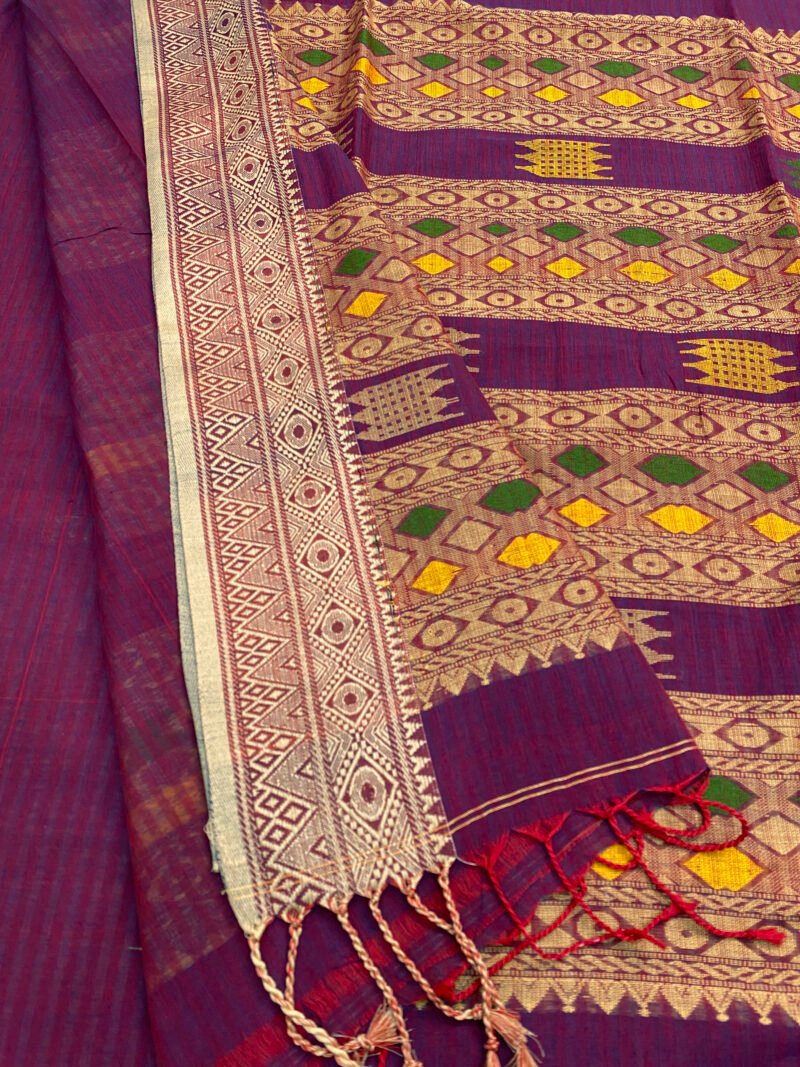 Handloom Pure Cotton Purple Jamdani Saree - Image 4