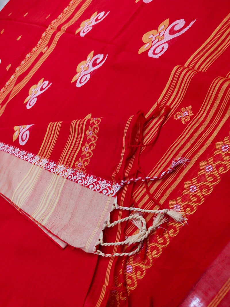 Red Bengal Handloom Cotton Saree - Image 5