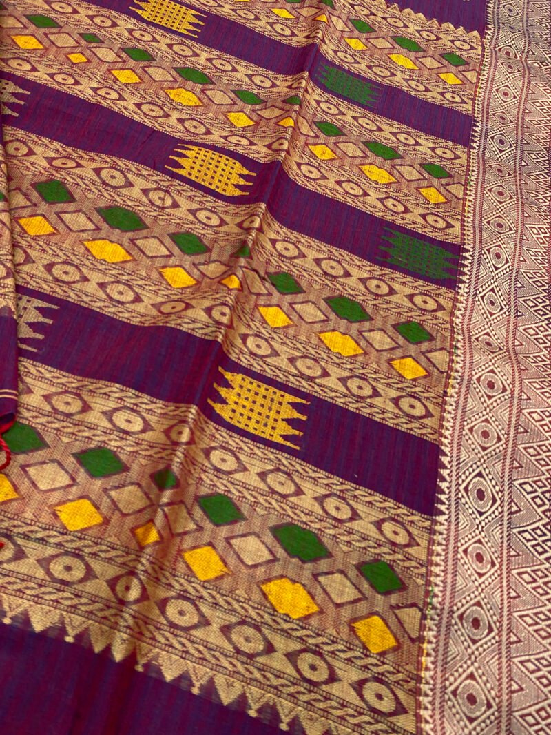Handloom Pure Cotton Purple Jamdani Saree - Image 5